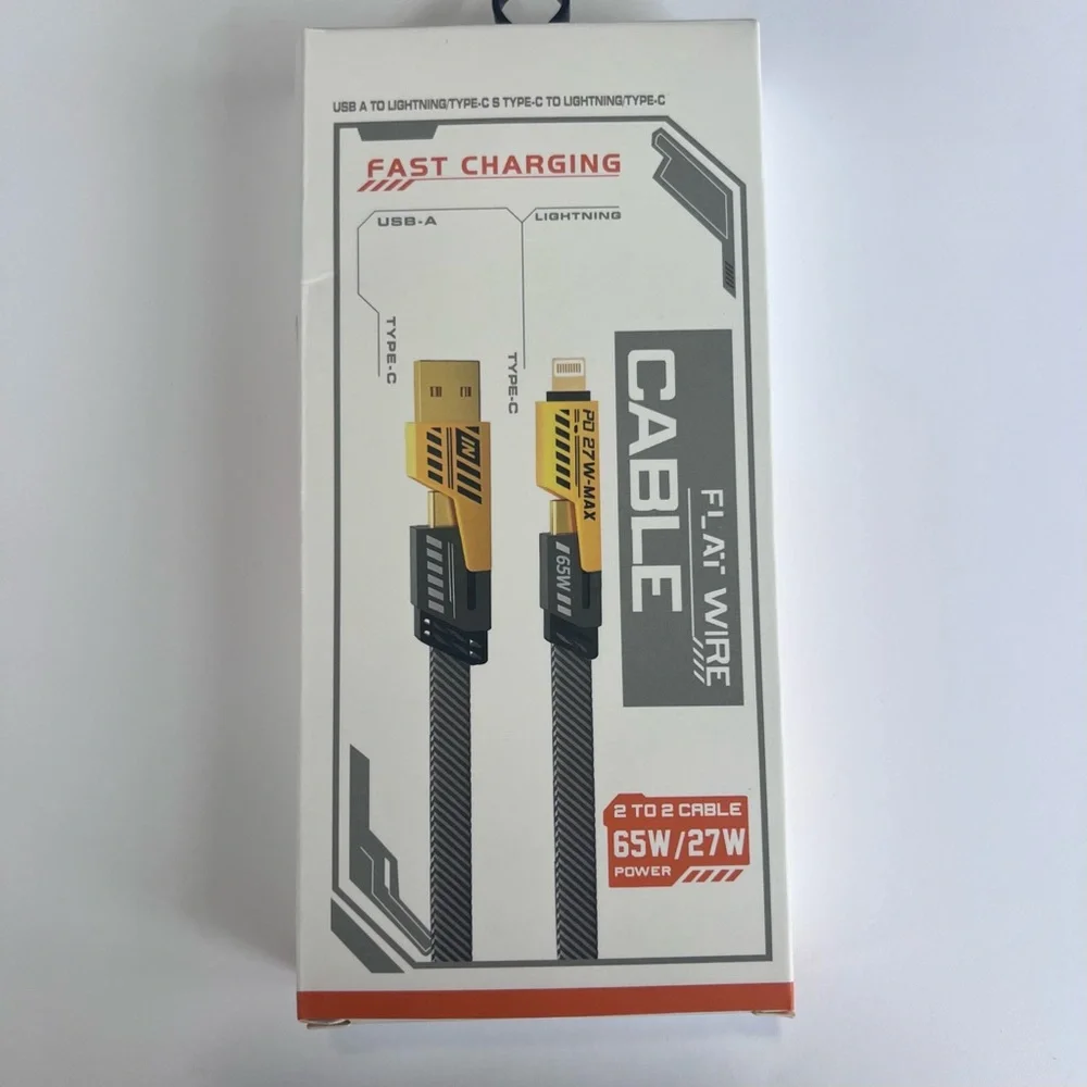 USB 4 in 1 Fast Charging Cable Flat Wire Yellow/Black